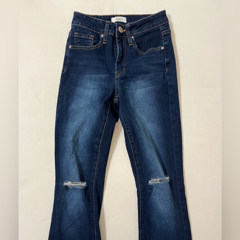 YMI | Blue Flare Jeans with Distressed Knee - Picture 3 of 10
